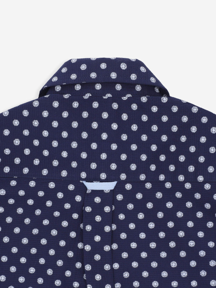 Navy Blue Printed Seersucked Short Sleeve Casual Shirt Brumano Pakistan