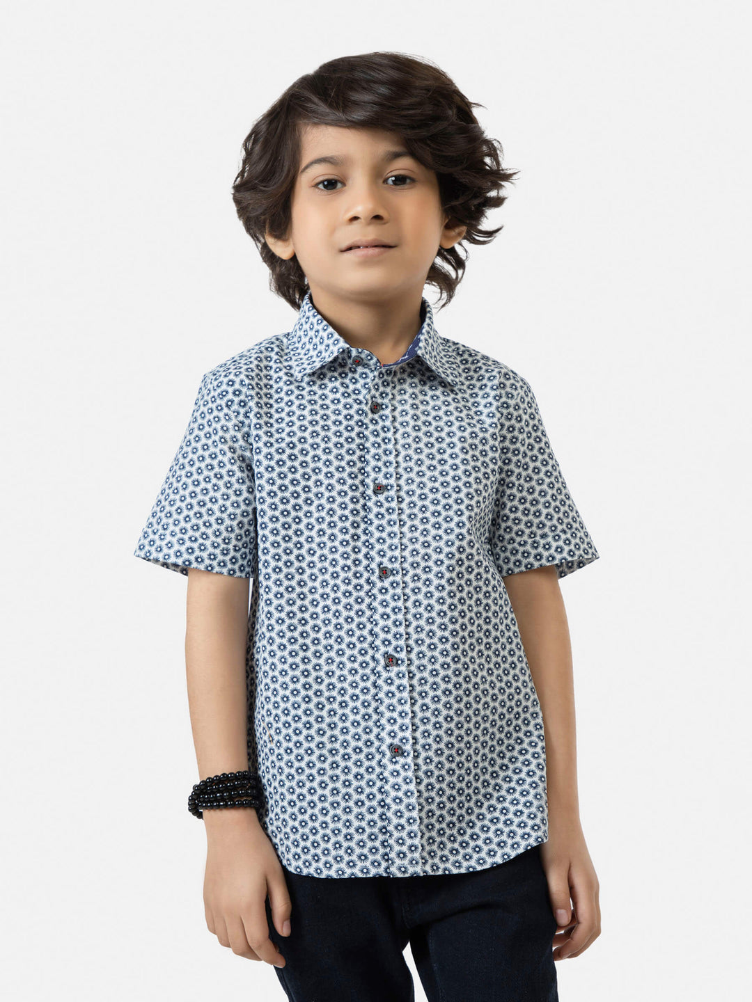 Navy blue printed short sleeve casual shirt brumano pakistan