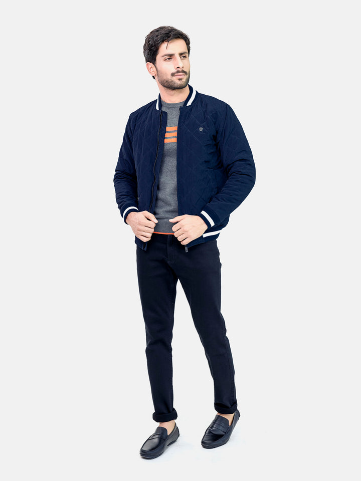 Navy Blue Quilted Sporty Bomber Jacket Brumano Pakistan