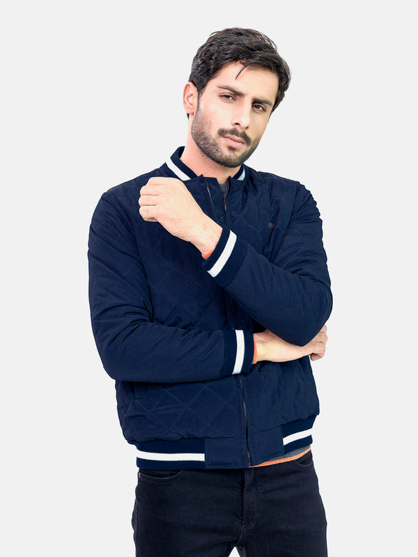Navy Blue Quilted Sporty Bomber Jacket Brumano Pakistan