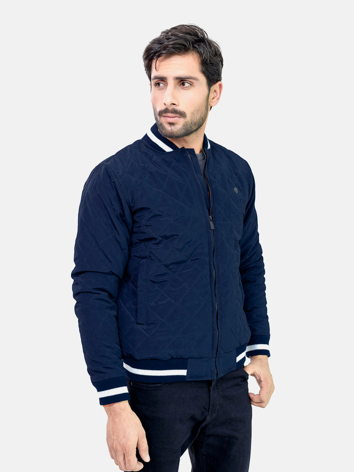 Navy Blue Quilted Sporty Bomber Jacket Brumano Pakistan