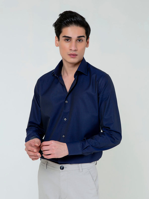 Navy Blue Self Striped Formal Shirt Brumano Pakistan