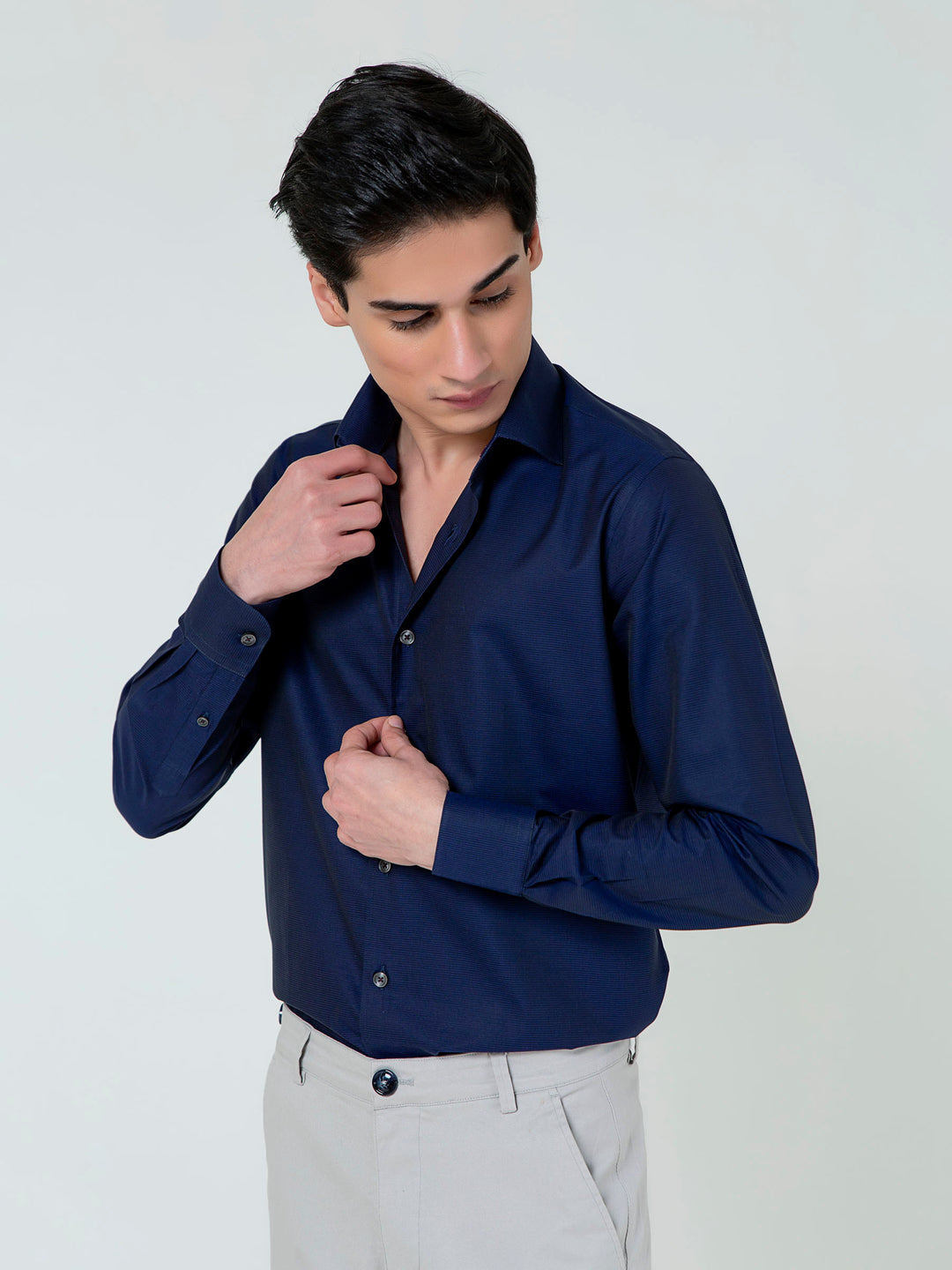 Navy Blue Self Striped Formal Shirt Brumano Pakistan