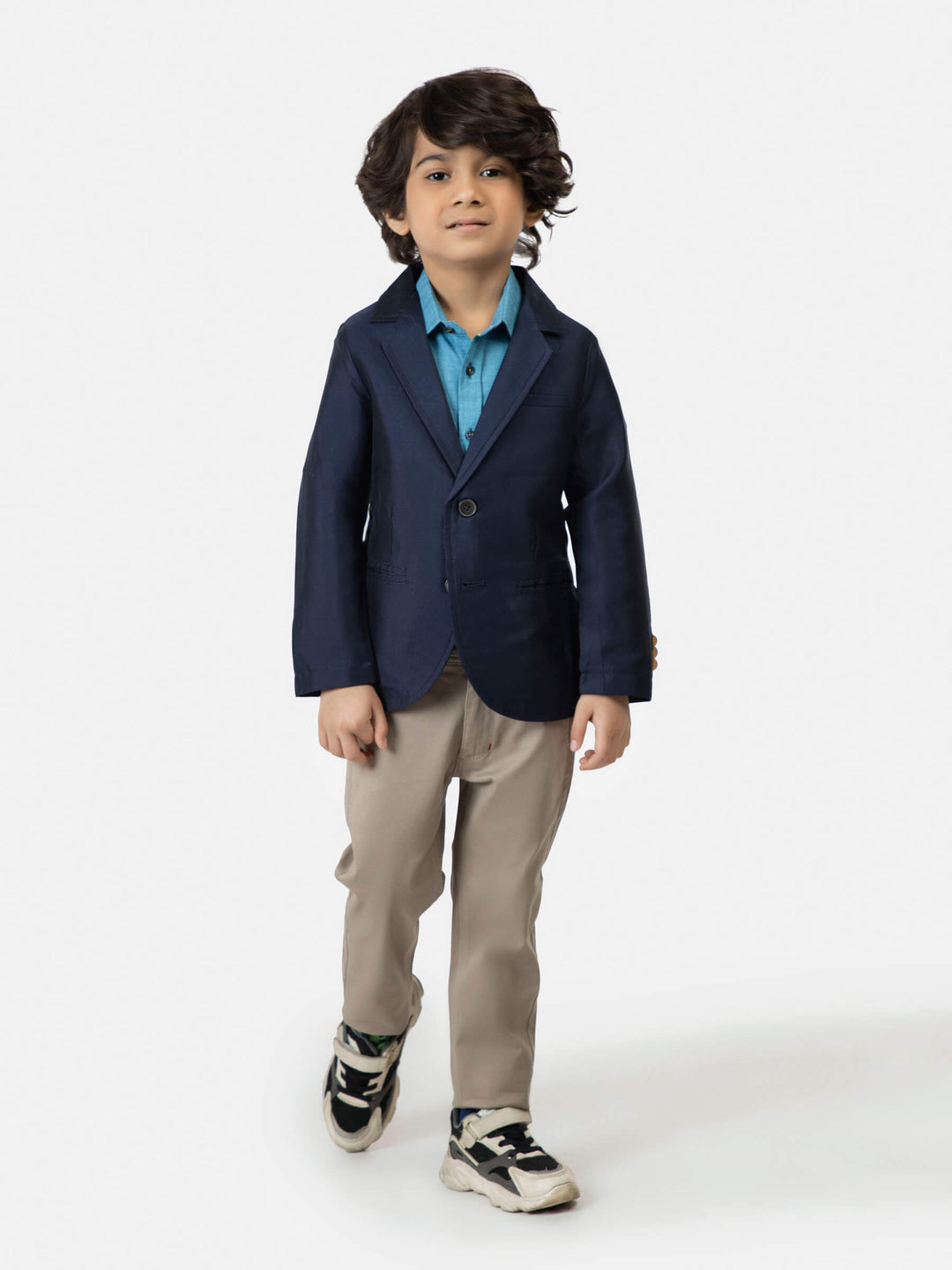 Navy Blue Silk Blended Kids Blazer Brumano Pakistan