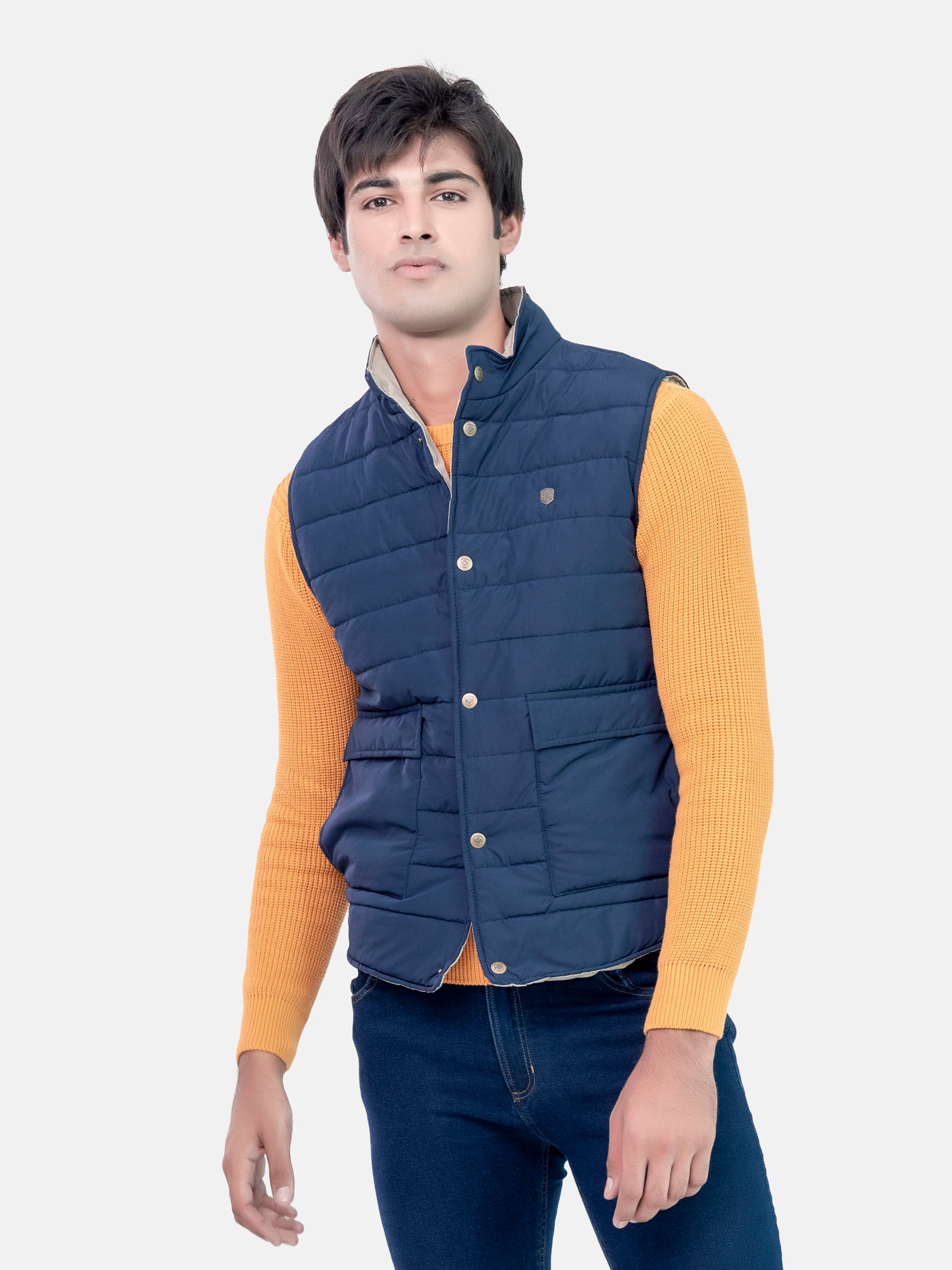 Navy Blue Sleeveless Quilted Gilet For Mens - Brumano Menswear