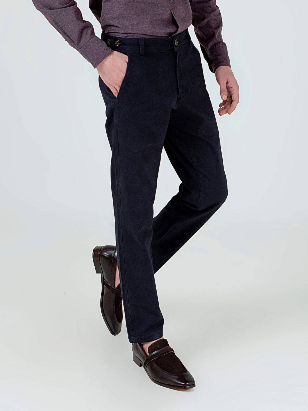 Navy Blue Slimfit Chino With Gurkha Style Buttons Brumano Pakistan