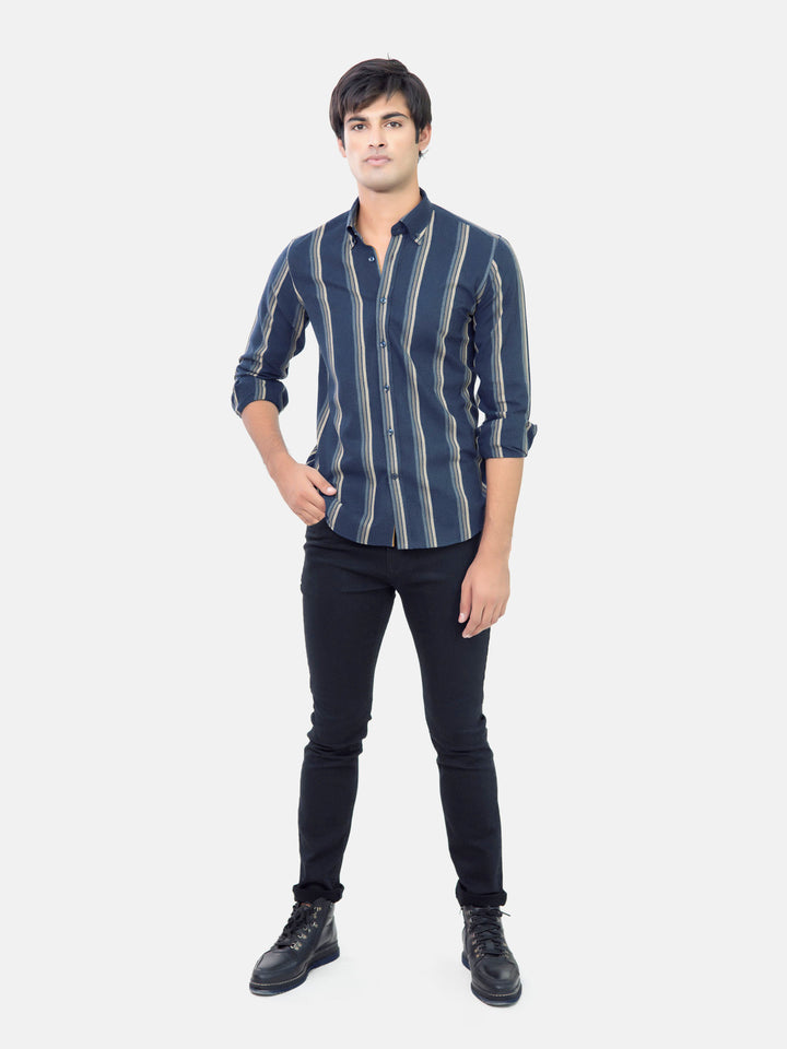 Navy Blue Striped Denim Shirt Brumano Pakistan