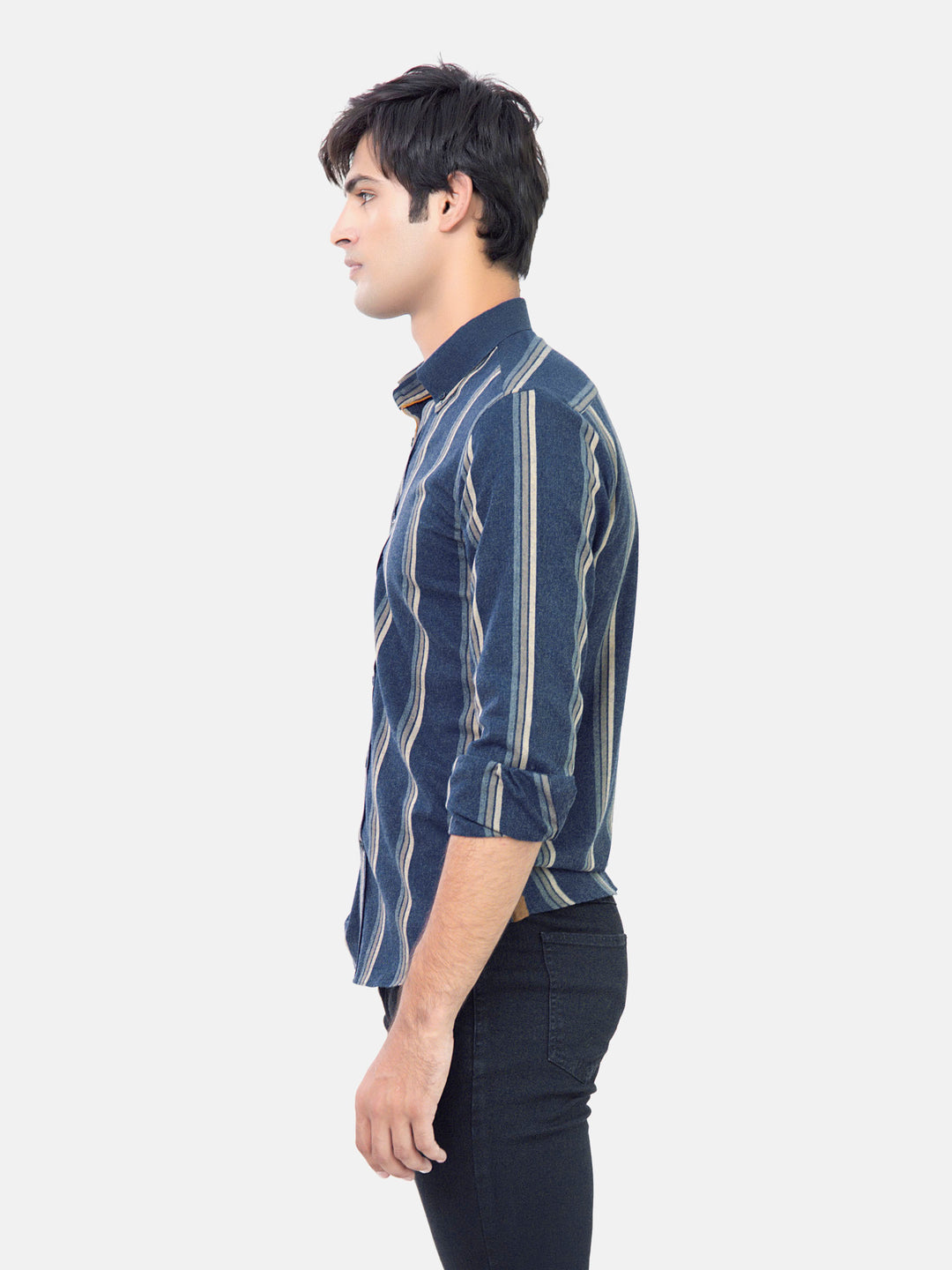 Navy Blue Striped Denim Shirt Brumano Pakistan