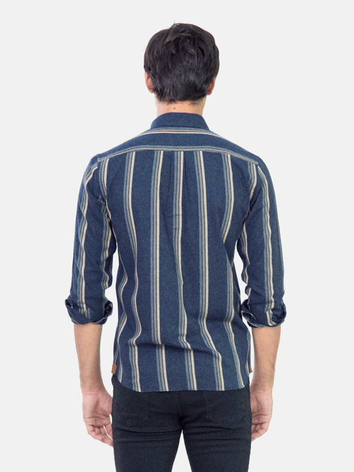 Navy Blue Striped Denim Shirt Brumano Pakistan