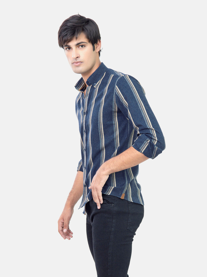 Navy Blue Striped Denim Shirt Brumano Pakistan