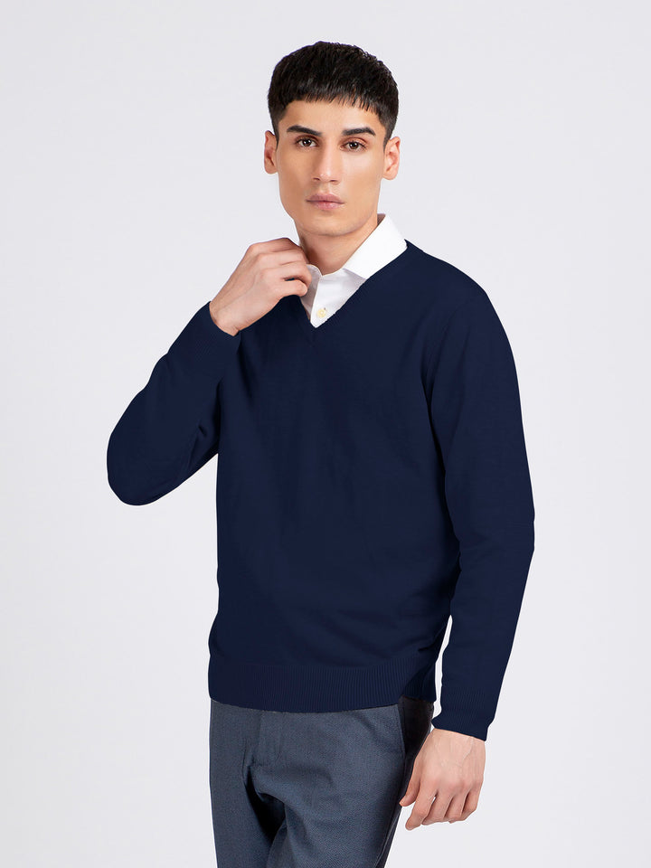 Navy Blue V-Neck Wool Blended Sweater Brumano Pakistan