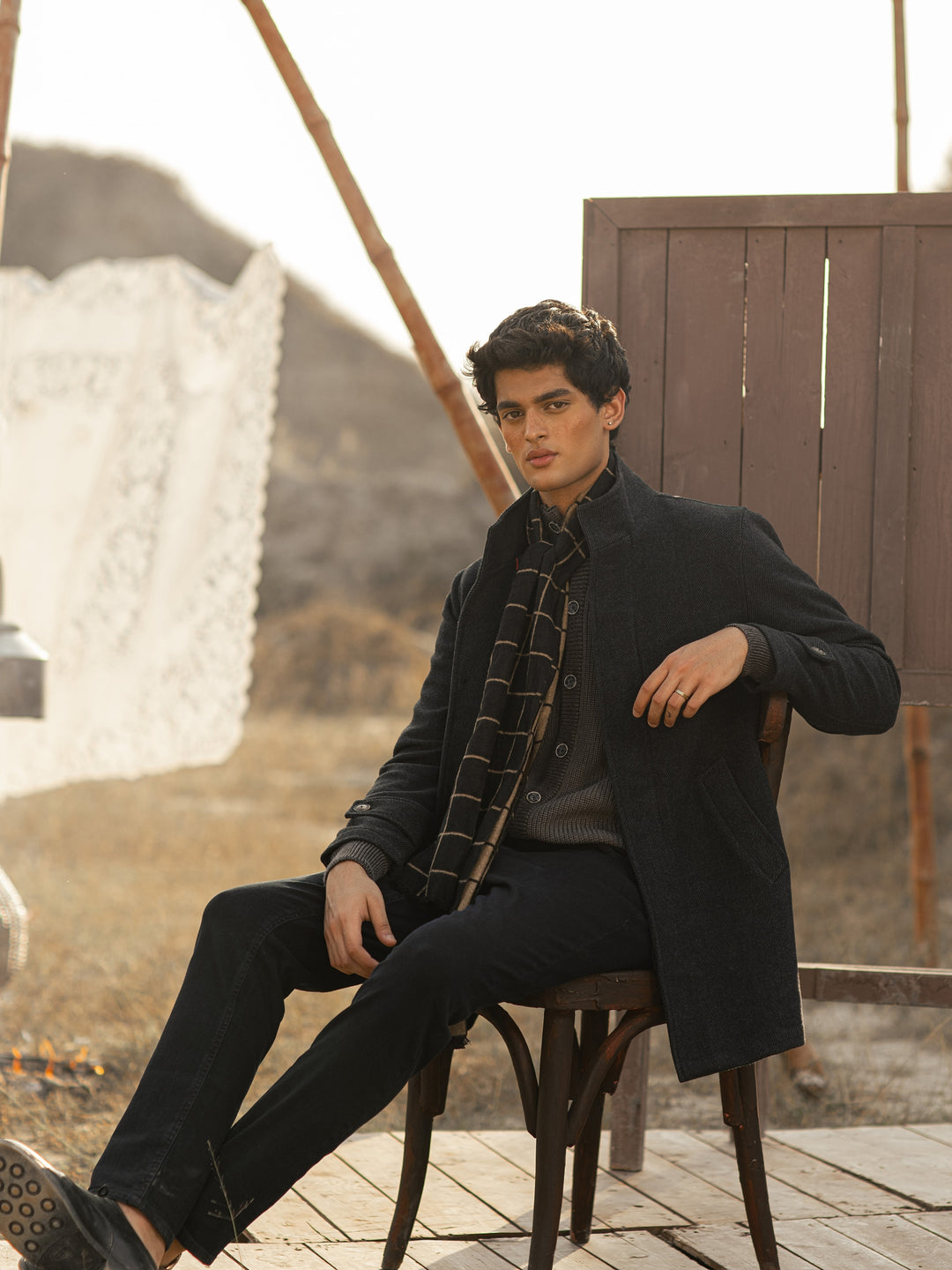 Navy Blue Wool Blended Long Coat - Limited Edition Brumano Pakistan