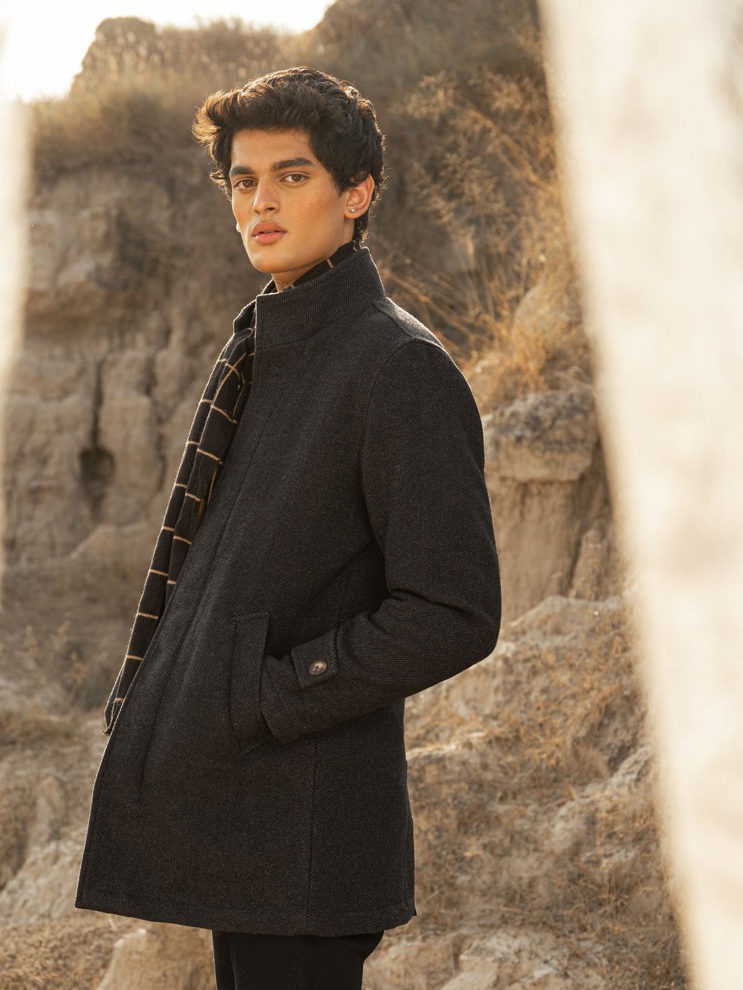 Navy Blue Wool Blended Long Coat - Limited Edition Brumano Pakistan