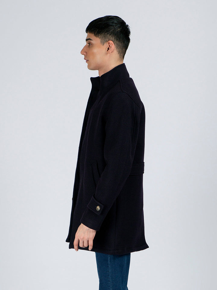 Navy Blue Wool Long Coat - Limited Edition Brumano pakistan