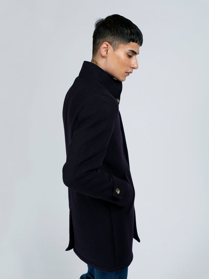 Navy Blue Wool Long Coat - Limited Edition Brumano pakistan