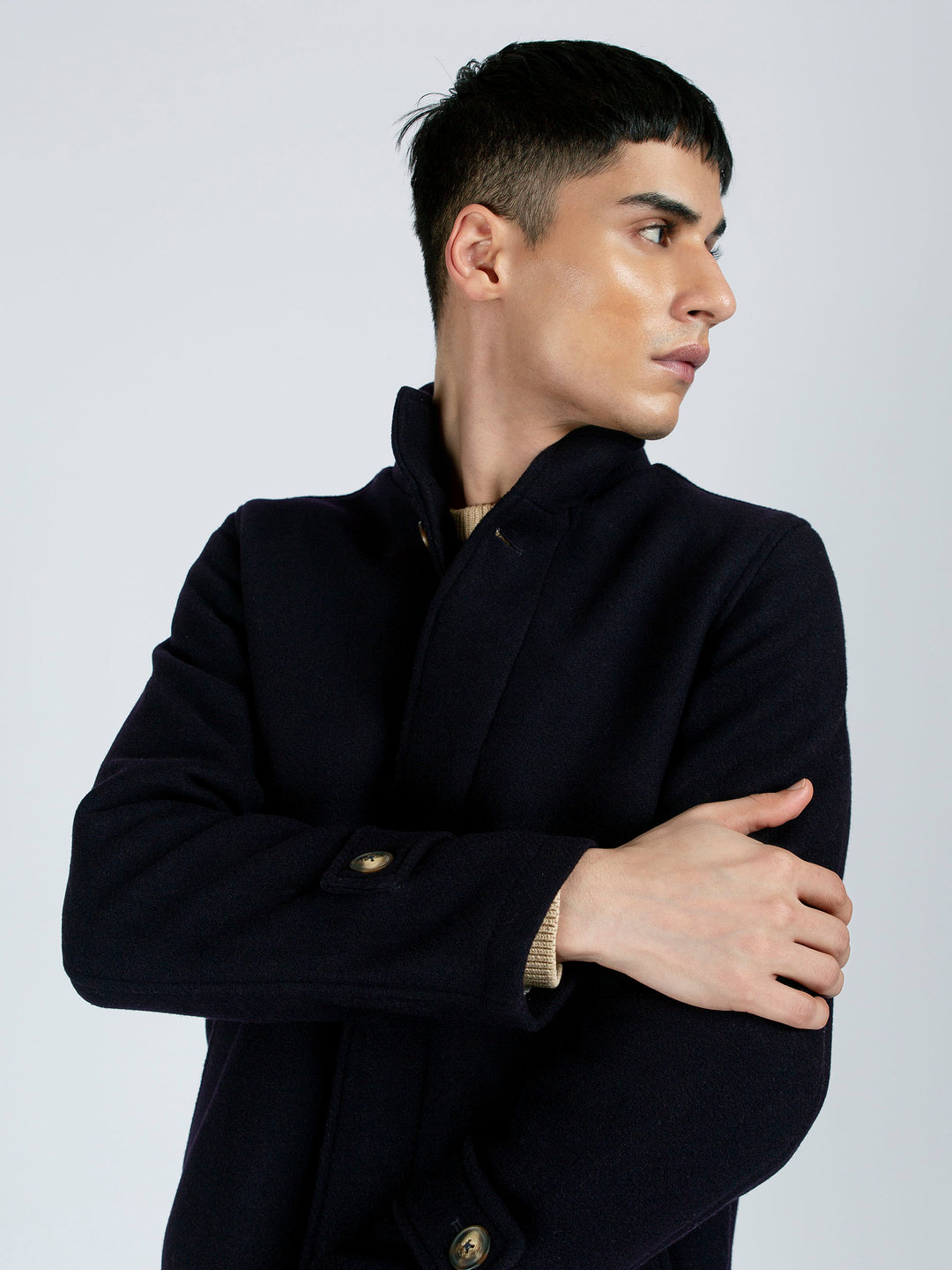 Navy Blue Wool Long Coat - Limited Edition Brumano pakistan