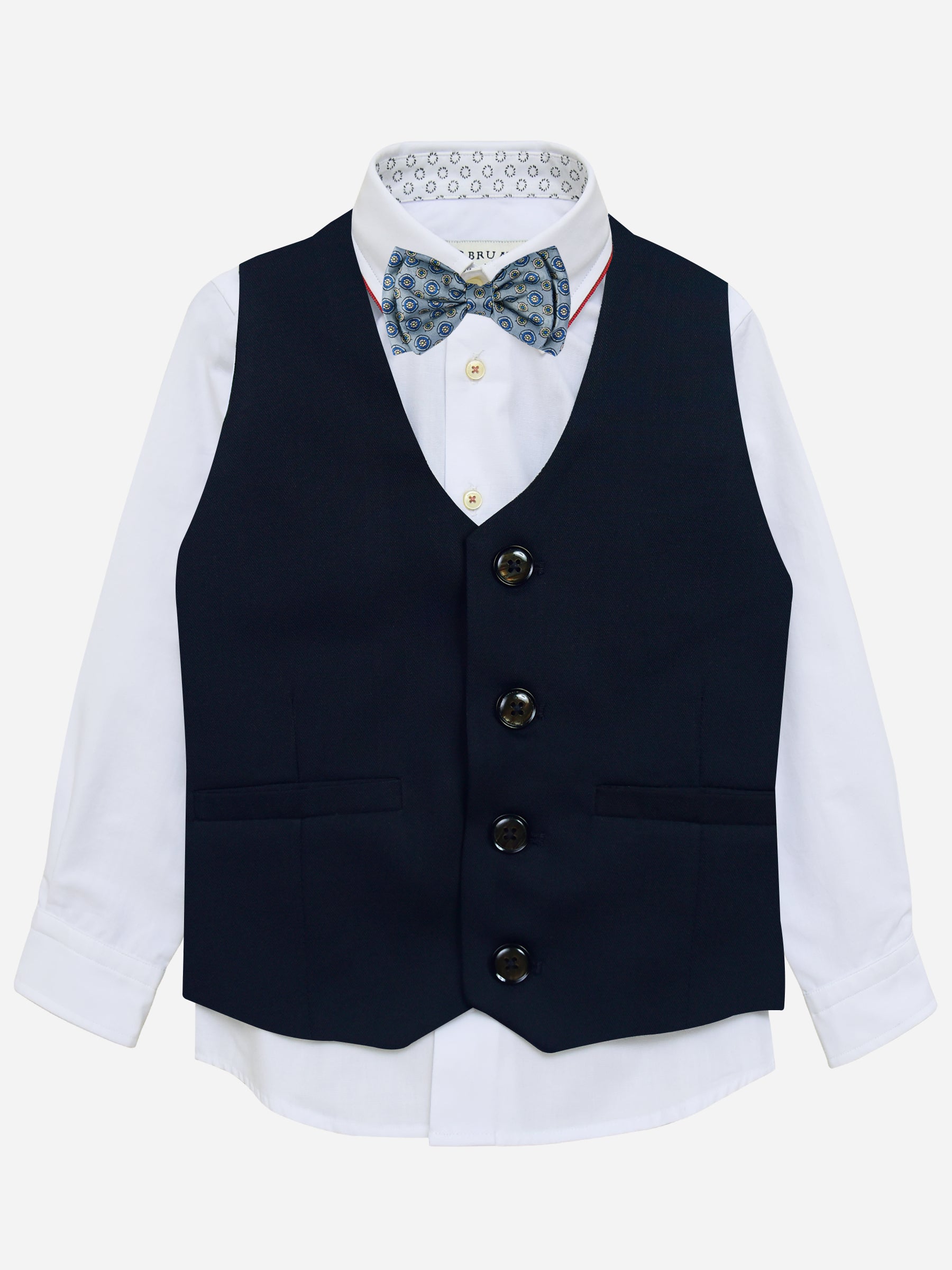 Navy Blue Wool Vest With Bow