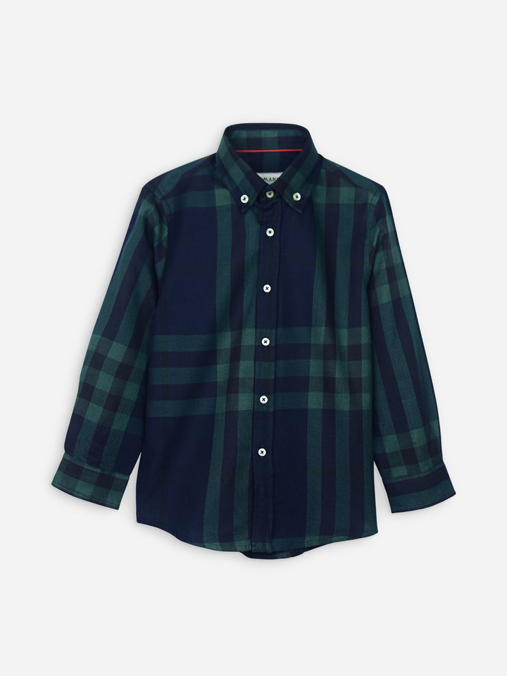 Navy Blue & Green Large Windowpane Checkered Casual Shirt Brumano Pakistan