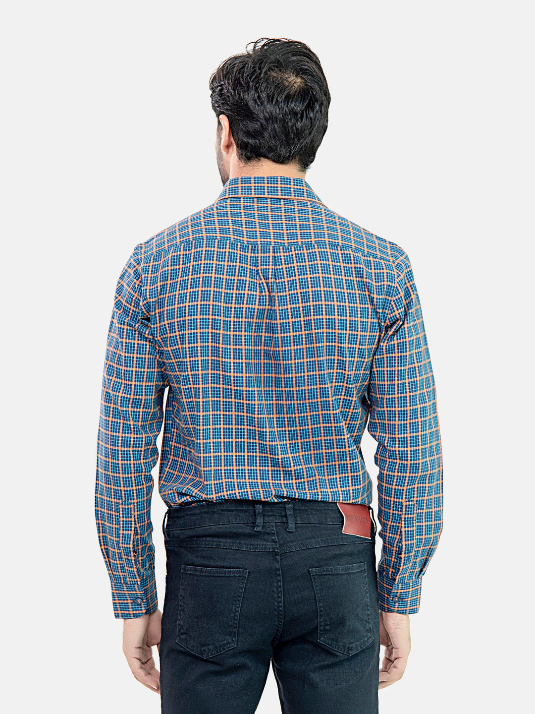 Navy Blue & Orange Flannel Checkered Shirt Brumano Pakistan 