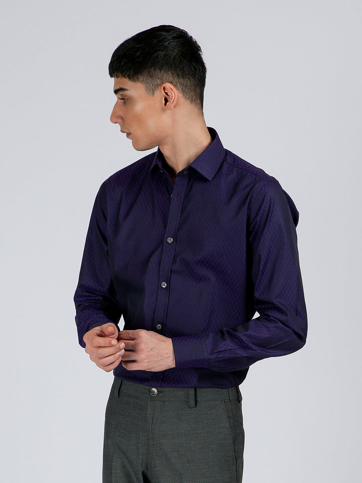 Navy Blue & Purple Diamond Patterned Formal Shirt Brumano Pakistan