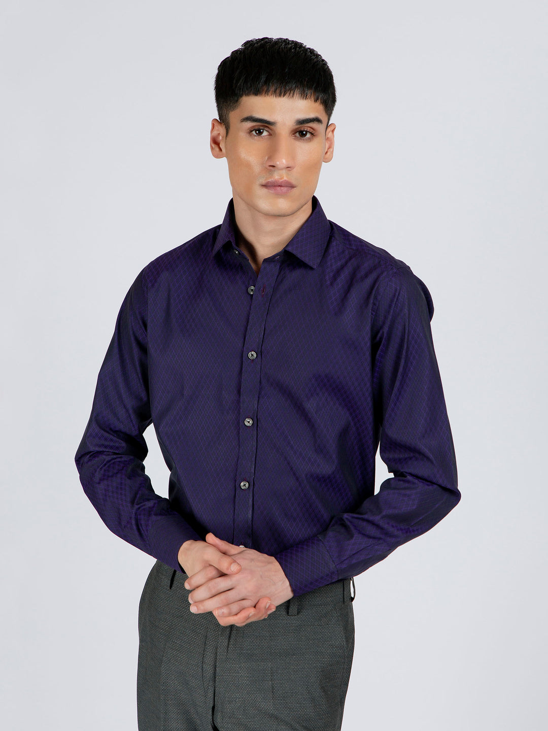 Navy Blue & Purple Diamond Patterned Formal Shirt Brumano Pakistan