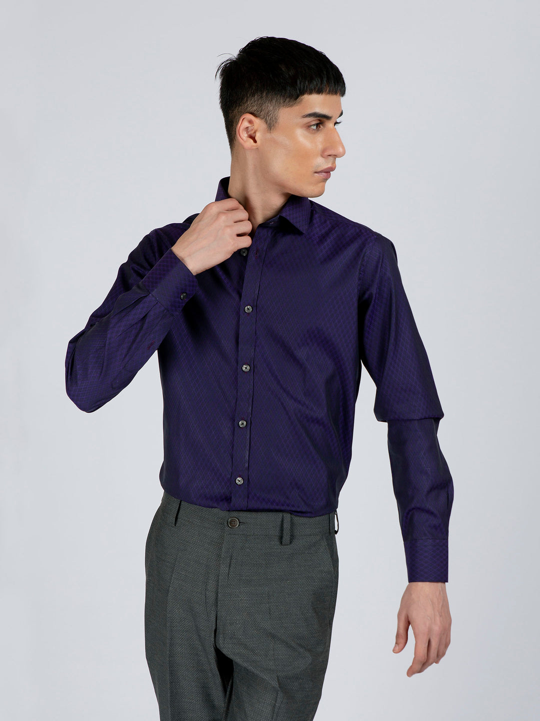 Navy Blue & Purple Diamond Patterned Formal Shirt Brumano Pakistan