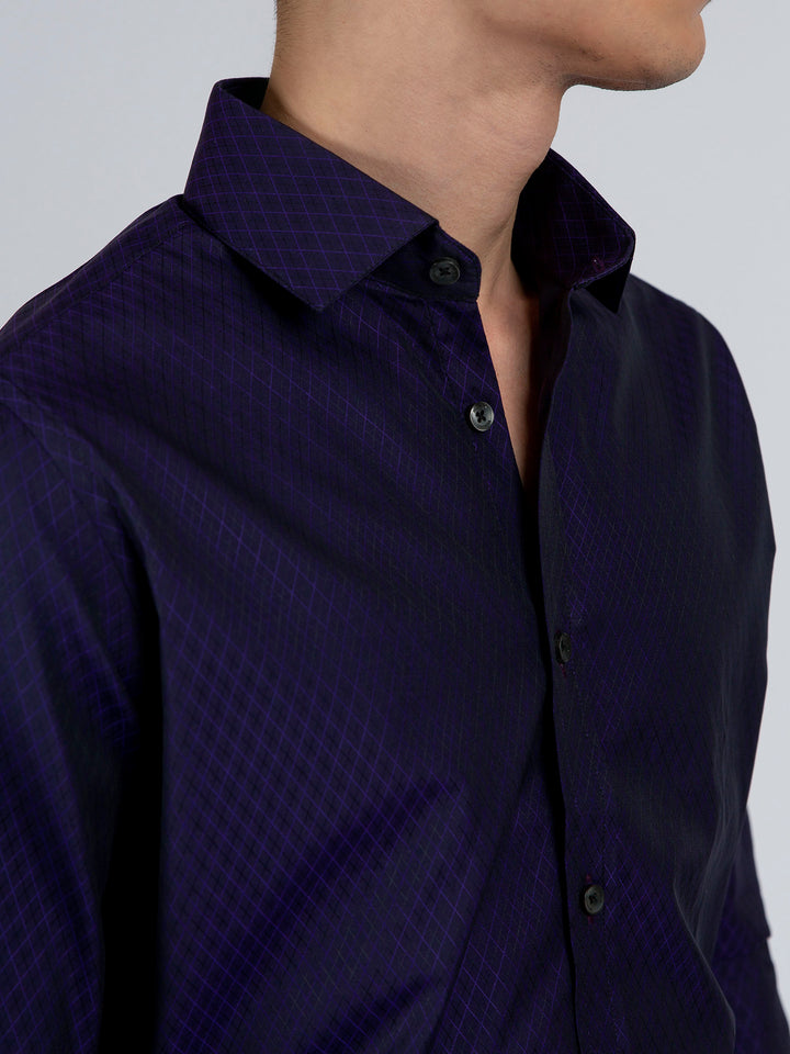 Navy Blue & Purple Diamond Patterned Formal Shirt Brumano Pakistan