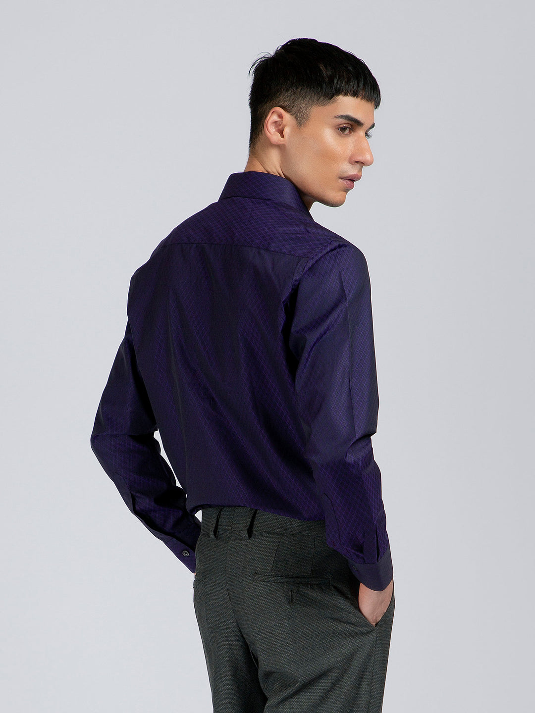 Navy Blue & Purple Diamond Patterned Formal Shirt Brumano Pakistan