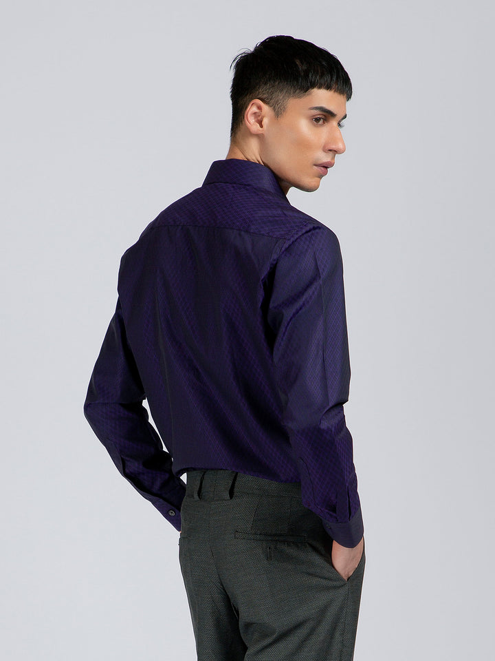 Navy Blue & Purple Diamond Patterned Formal Shirt Brumano Pakistan