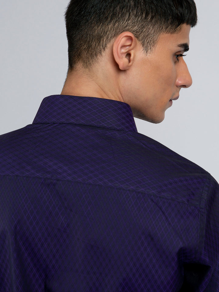 Navy Blue & Purple Diamond Patterned Formal Shirt Brumano Pakistan