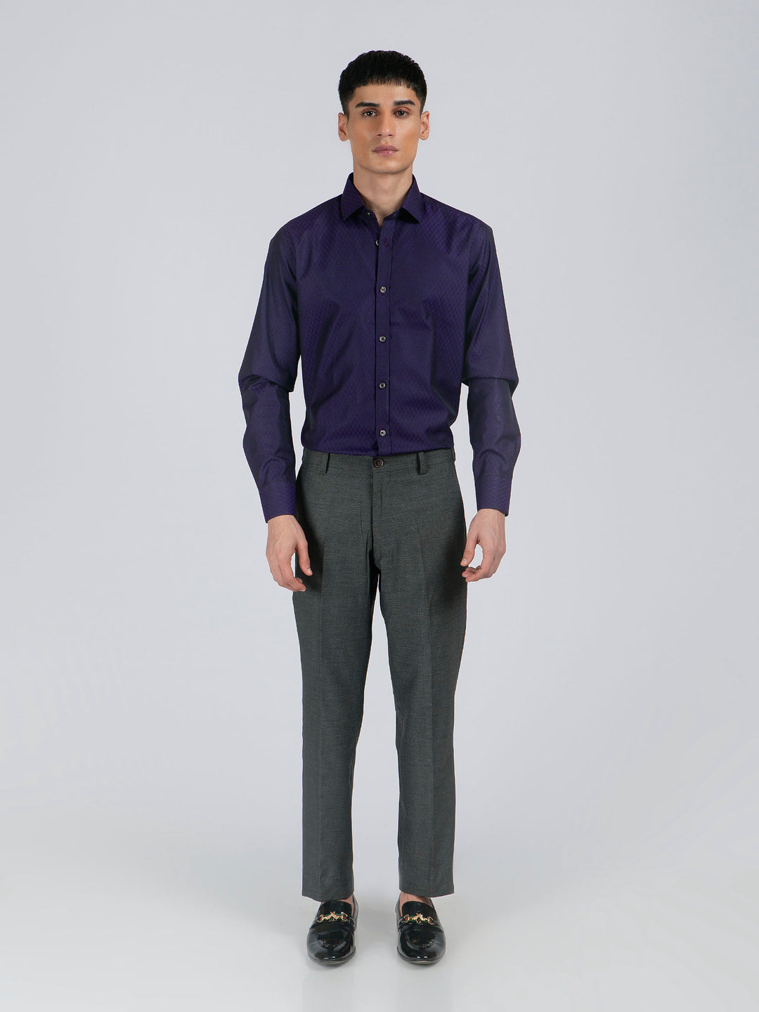 Navy Blue & Purple Diamond Patterned Formal Shirt Brumano Pakistan