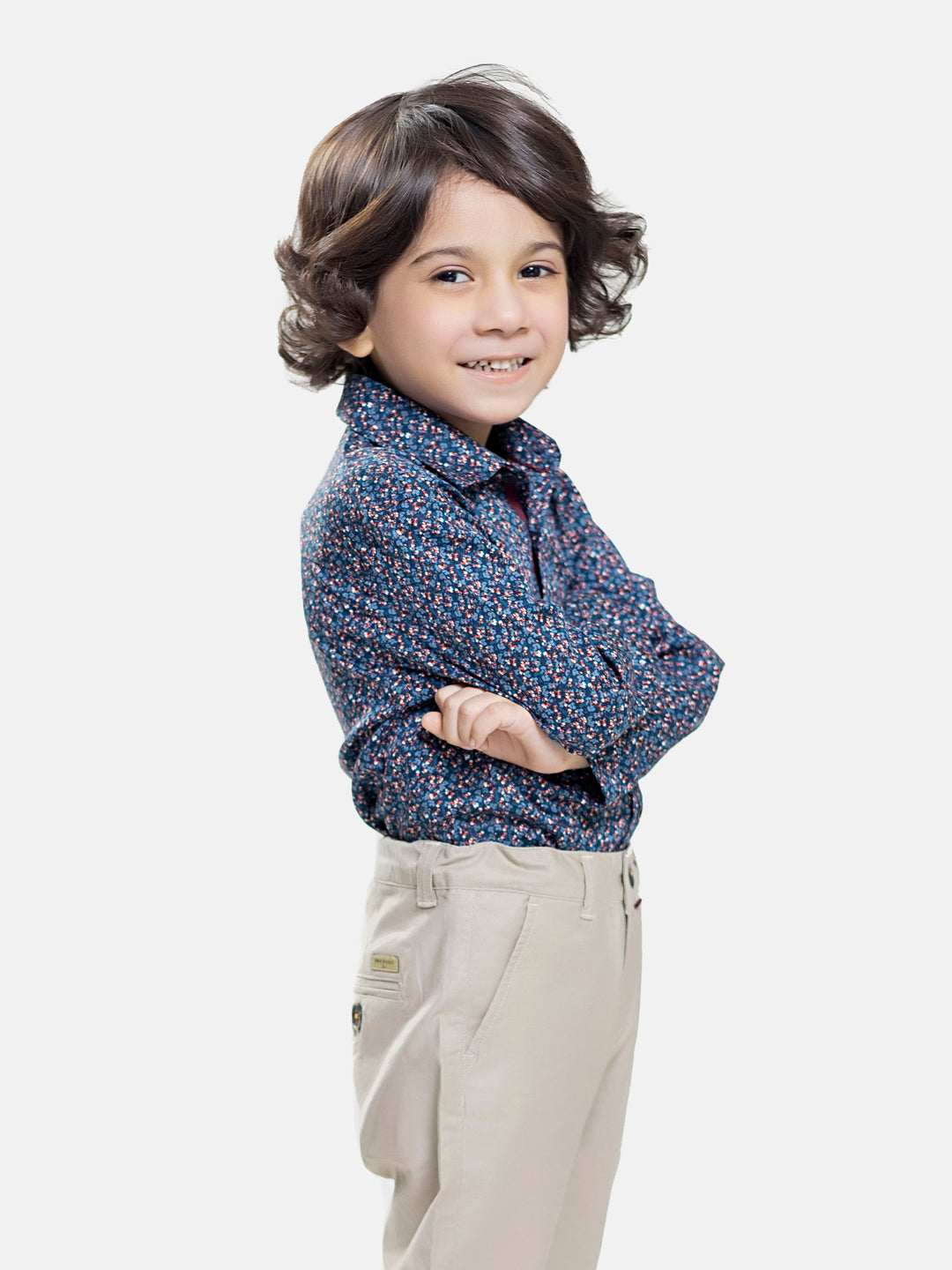Navy Blue & Red Floral Printed Long Sleeve Casual Shirt  Brumano Pakistan