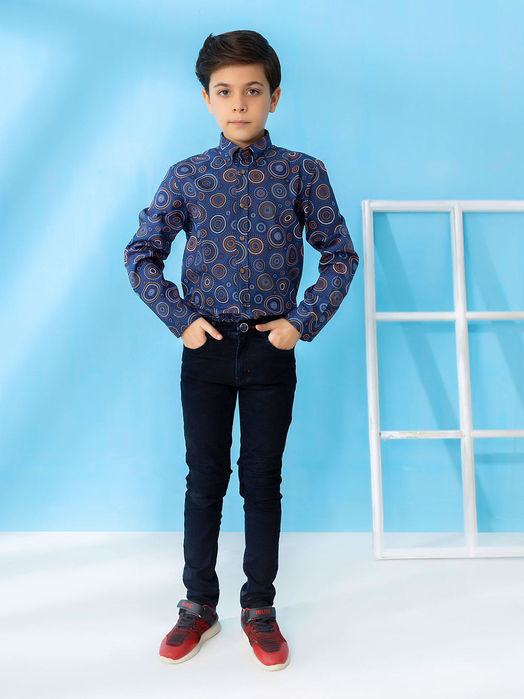 Navy & Orange Circle Printed Casual Shirt Brumano Pakistan