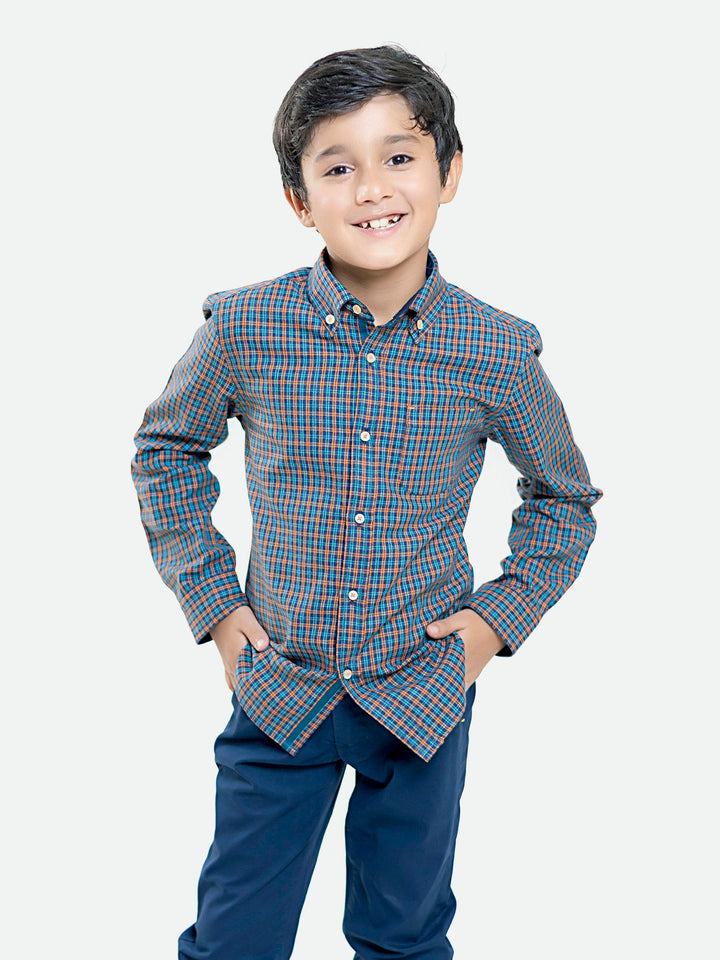 Navy & Orange Flannel Checkered Casual Shirt Brumano Pakistan