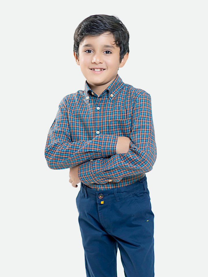Navy & Orange Flannel Checkered Casual Shirt Brumano Pakistan