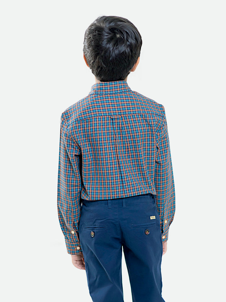 Navy & Orange Flannel Checkered Casual Shirt Brumano Pakistan