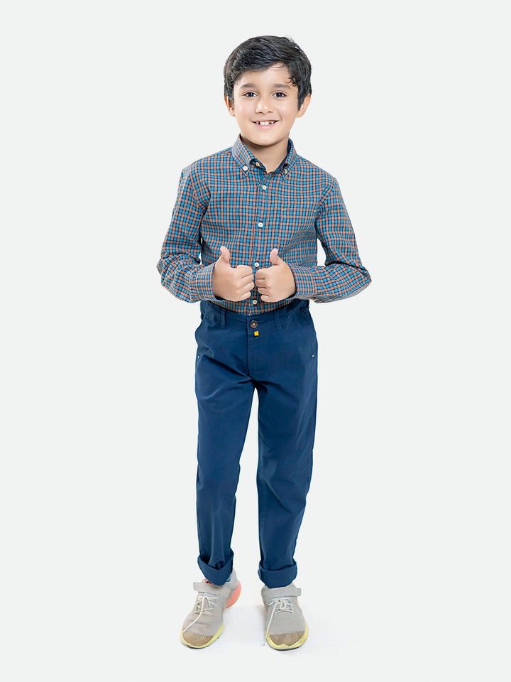 Navy & Orange Flannel Checkered Casual Shirt Brumano Pakistan
