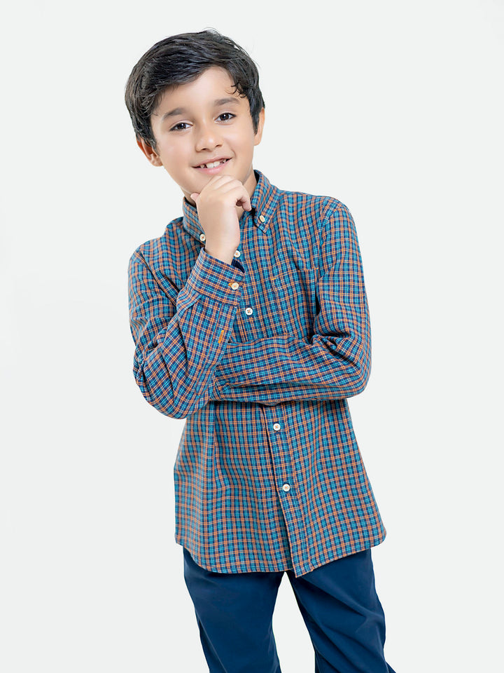 Navy & Orange Flannel Checkered Casual Shirt Brumano Pakistan