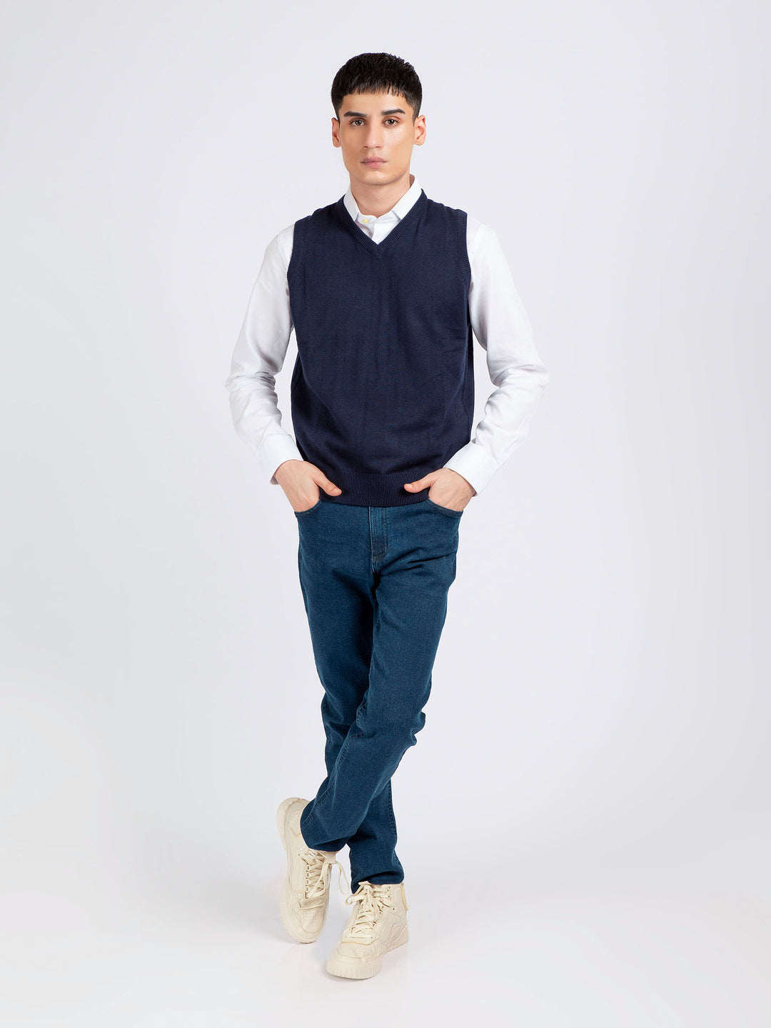 Navy blue Wool Blended Sleeveless Sweater Brumano Pakistan