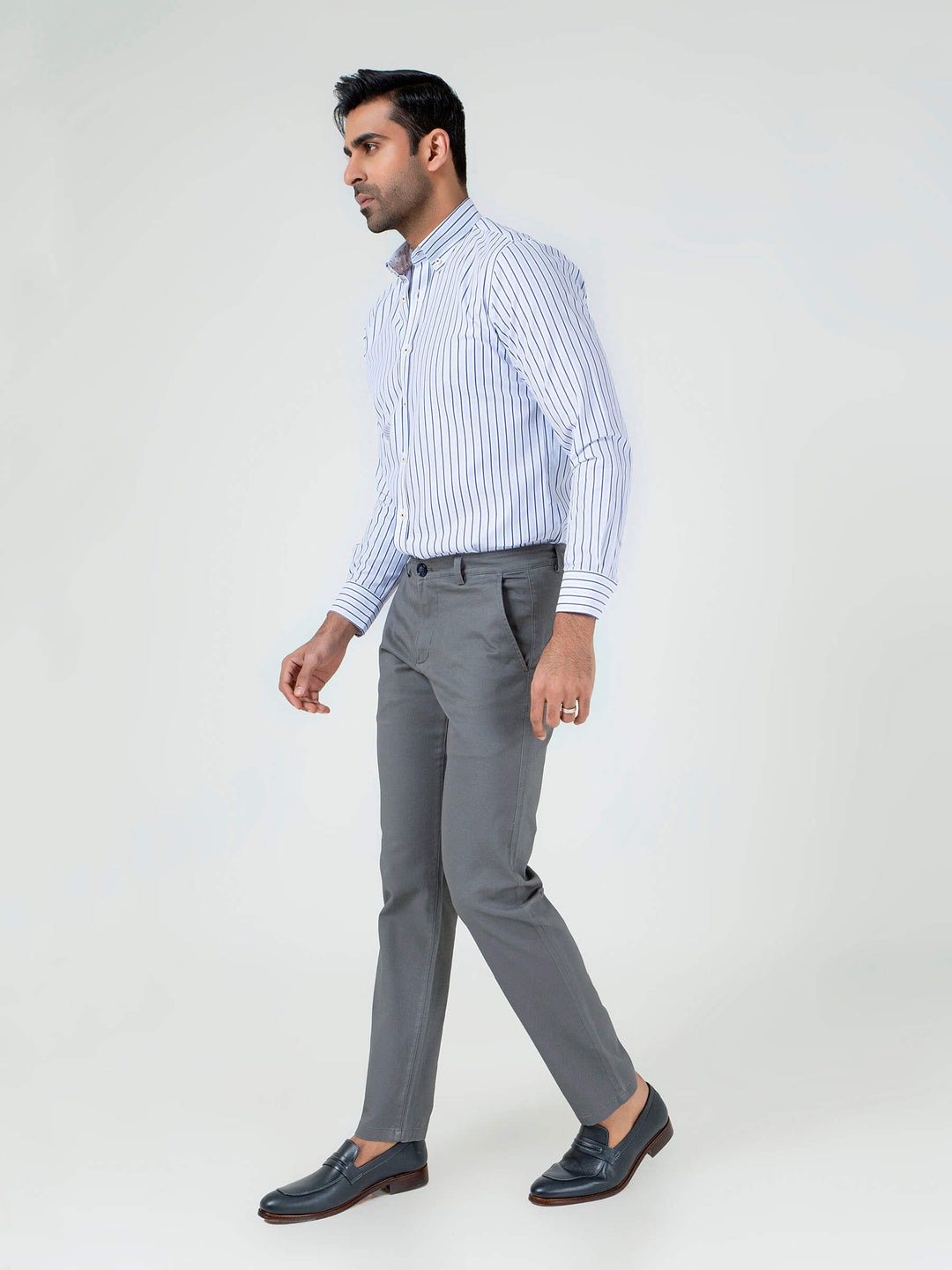 Navy blue & White Striped Button Down Shirt Brumano Pakistan