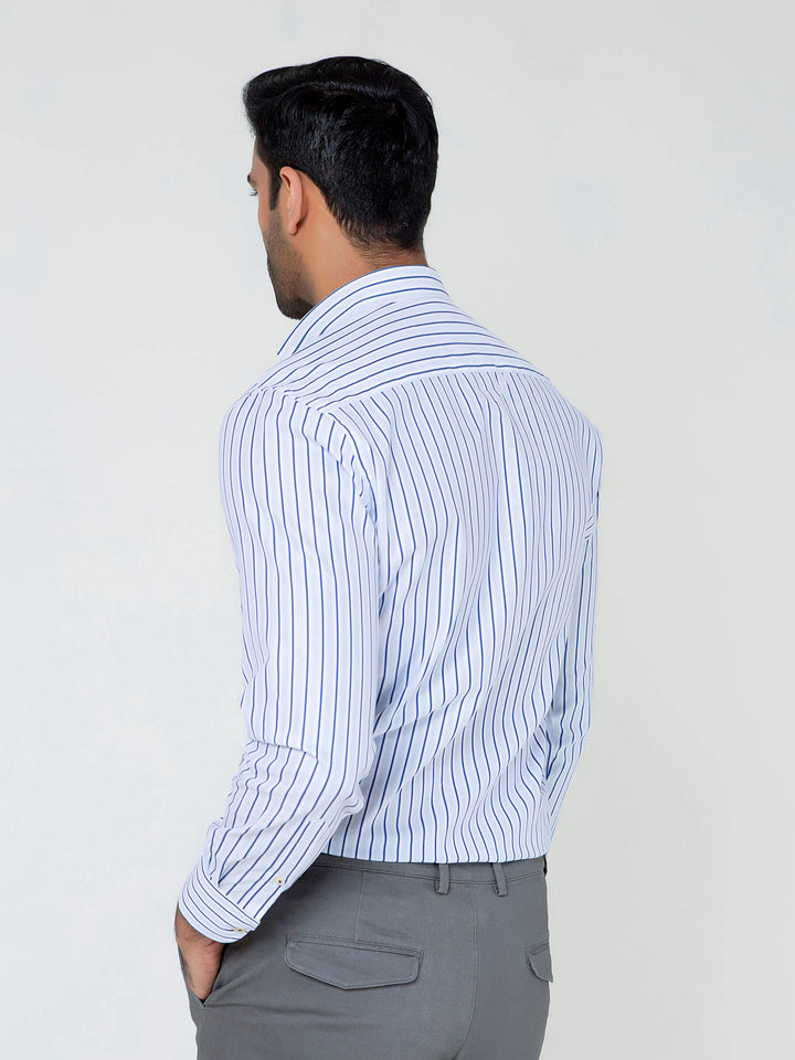 Navy blue & White Striped Button Down Shirt Brumano Pakistan