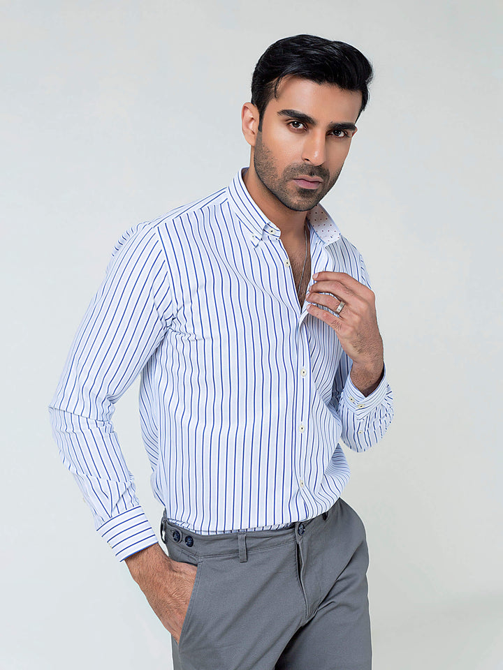 Navy blue & White Striped Button Down Shirt Brumano Pakistan