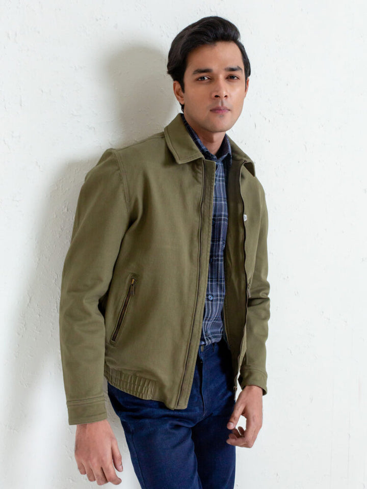 Olive Green Casual Collar Jacket Brumano Pakistan