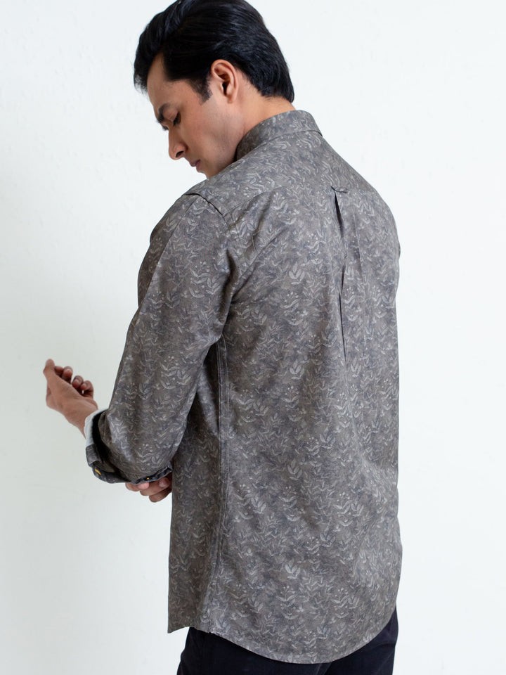 Olive Green Floral Print Shirt With Detailing Brumano Pakistan