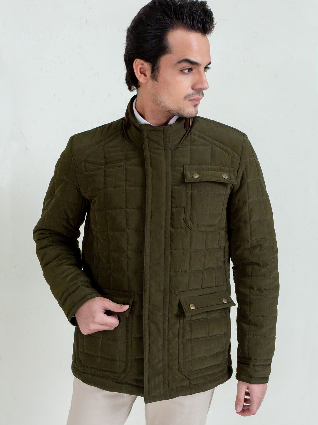 Olive Green Quilted Sporty Coat Jacket Brumano Pakistan