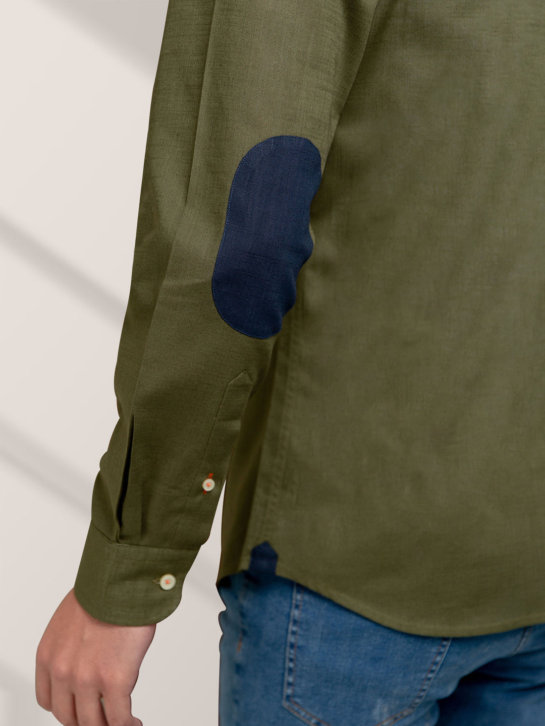 Olive Green Slub Shirt With Elbow Patch Brumano Pakistan
