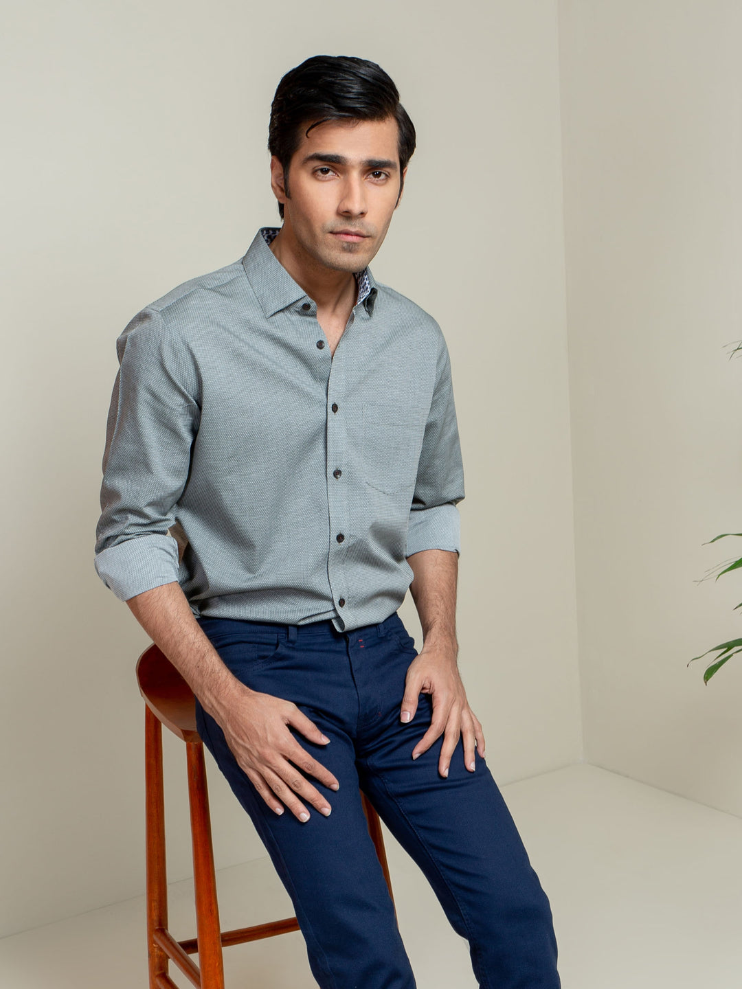 Olive Honeycomb Patterned Shirt With Detailing Brumano Pakistan