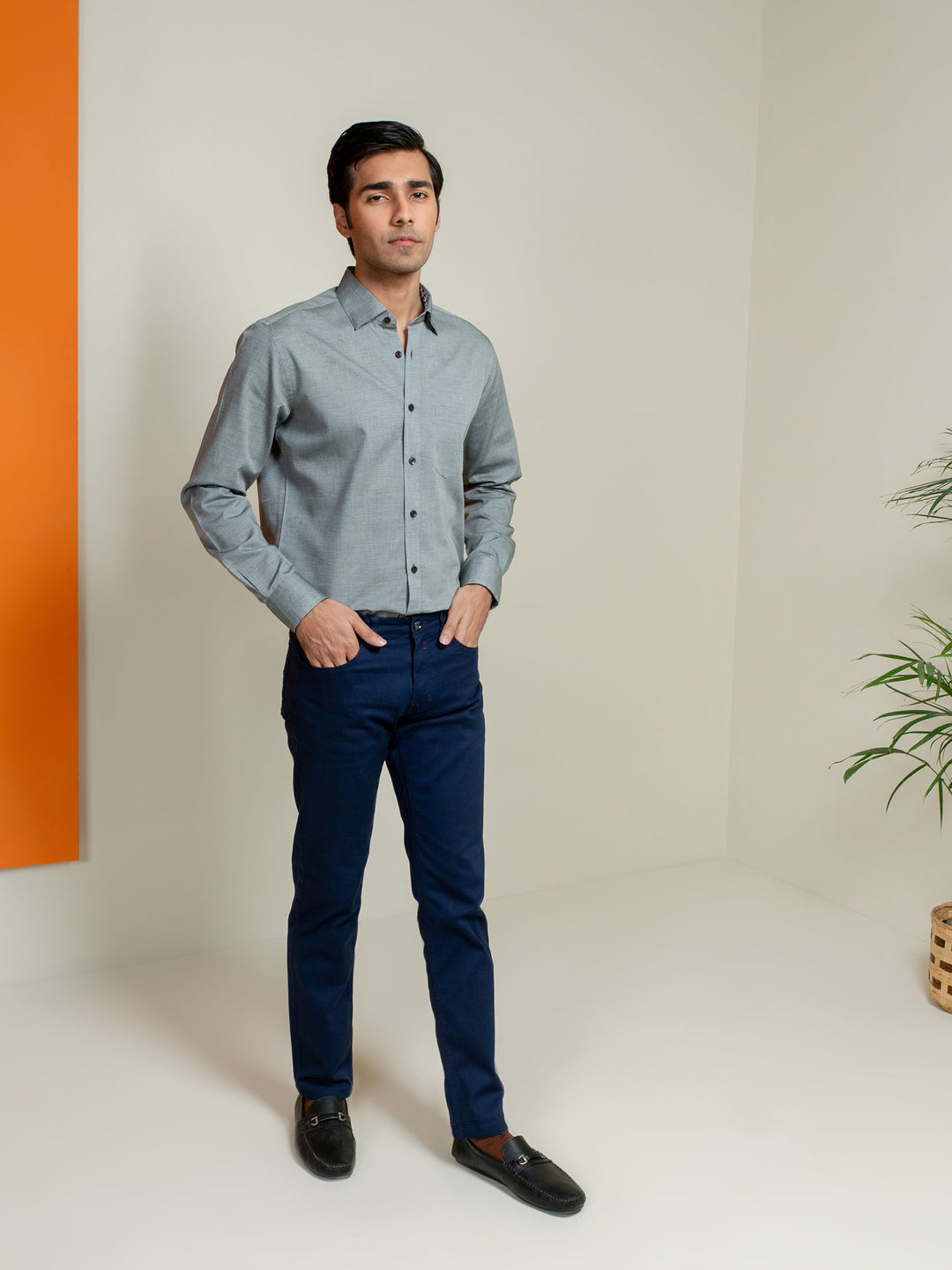 Olive Honeycomb Patterned Shirt With Detailing Brumano Pakistan
