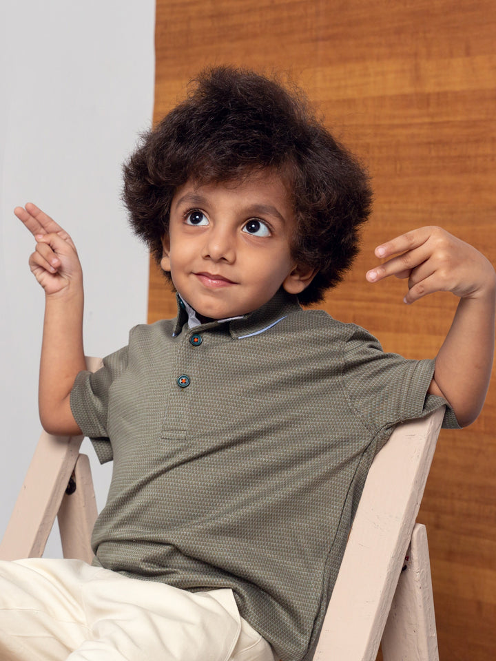 Olive Jacquard Casual Polo Shirts Brumano Pakistan