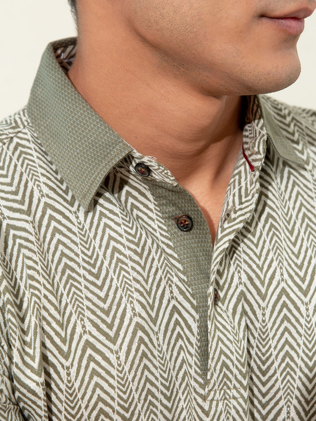 Olive Jacquard Zig-Zag Patterned Polo Brumano Pakistan